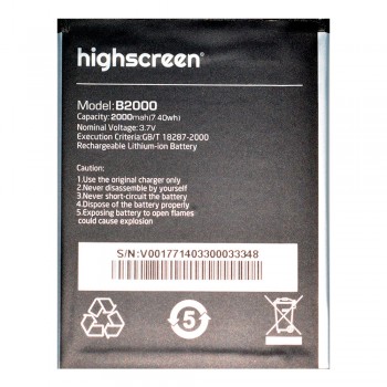 Акумулятор Highscreen B2000 для Highscreen Omega Prime / Spider (2000 mAh)